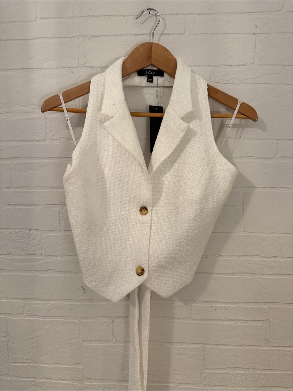 NWT Lulu's White Textured Sleeveless Blazer Vest